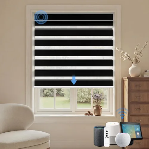 Vista 13 de Persianas motorizadas de cebra, persianas automáticas de oscurecimiento del 85% para ventanas interiores compatibles con HomeKit, Alexa, Google