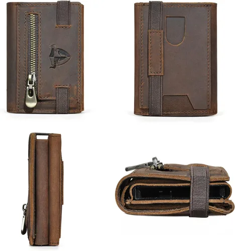Vista 3 de Grueso caballo loco cuero viaje regalo bolsillo frontal con moneda bolsillo tarjeta caso organizador Rfid cartera para hombres hombres 1694, 1694