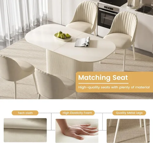 Vista 5 de Juego de mesa de comedor ovalada de 62.99 pulgadas para 4, juego de mesa de cocina de 5 piezas, mesas de comedor modernas con 4 sillas para cocina