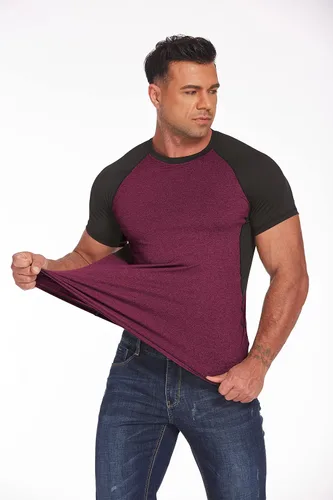 Vista 5 de COOrun Camisetas deportivas para hombre de manga raglán corta que absorbe la humedad suelta gimnasio entrenamiento Tops de secado rápido camisetas