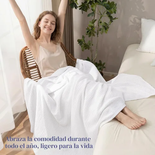 Vista 2 de PHF - Manta de muselina 100 % algodón, de 50 x 60 pulgadas, de 4 capas, de gasa ligera, transpirable, manta minimalista suave como una nube