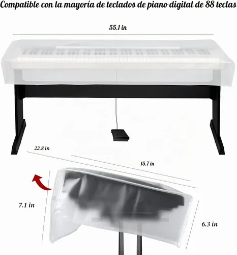 Vista 2 de LIGICKY Cubierta antipolvo para teclado de 88 teclas y pianos digitales, cubiertas impermeables para piano transparentes