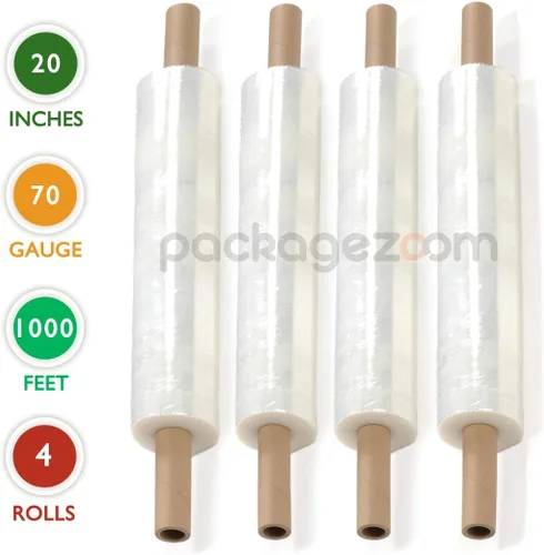 Vista 2 de 4 rollos de envoltura elástica de 20 pulgadas x 1000 pies, calibre 72, con asa, película elástica transparente
