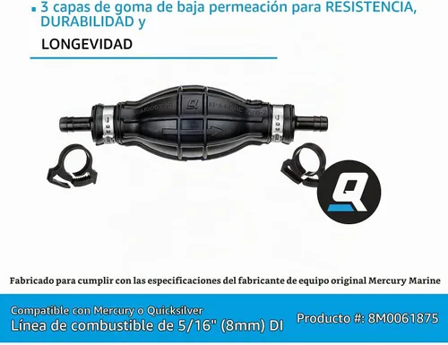 Vista 5 de Quicksilver 8M0061875 Bombilla de cebador con 2 abrazaderas de manguera para líneas de combustible de 5/16'' (0.315 in)