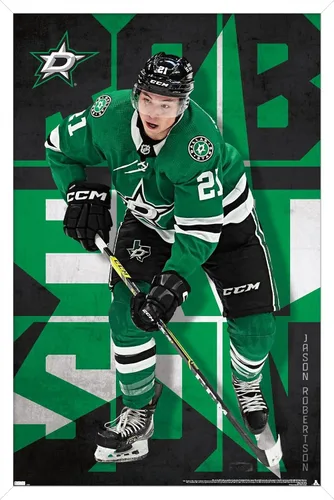 Vista 16 de Trends International NHL Dallas Stars - Póster de pared de Jason Robertson 23, 22.37 x 34.00 pulgadas, paquete de impresión y colgador de madera