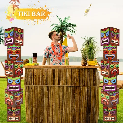 Vista 5 de 12 piezas de decoración de fiesta Luau Tiki Totem Pole Decor Columna Card Stock 68.8 pulgadas de altura tres dimensiones para fiesta de cumpleaños