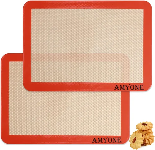 AMYONE Alfombrilla para hornear de silicona de un cuarto, 2 piezas de alfombrillas para hornear de silicona antiadherente, hoja para galletas para