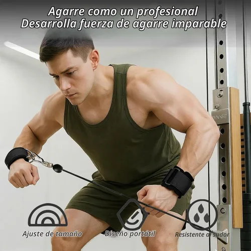 Vista 2 de J Bryant Puños de muñeca para elevación lateral de máquina de cable, correas de doble anillo en D resistentes con neopreno acolchado, cómodo soporte