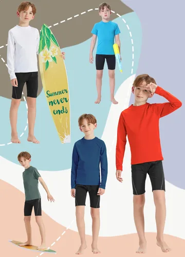 Vista 5 de Camisetas de natación con protección solar SPF con cremallera completa para niños y niñas, de secado rápido, UPF50+