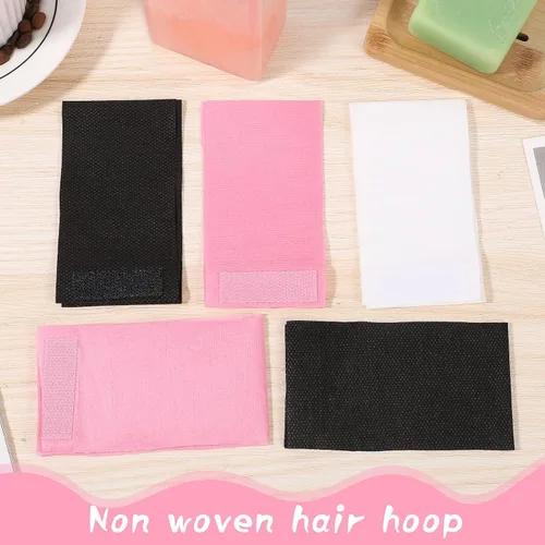 Vista 2 de Pimoys 30 diademas desechables para tratamientos faciales, cuidado de la piel de las mujeres, maquillaje, baño, deporte, blanco, negro, rosa