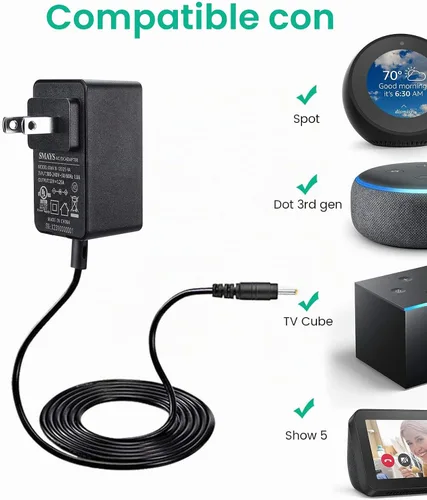 Vista 3 de Adaptador de corriente de 15 W para Alexa Echo Show 5 1ª/2ª generación, Dot