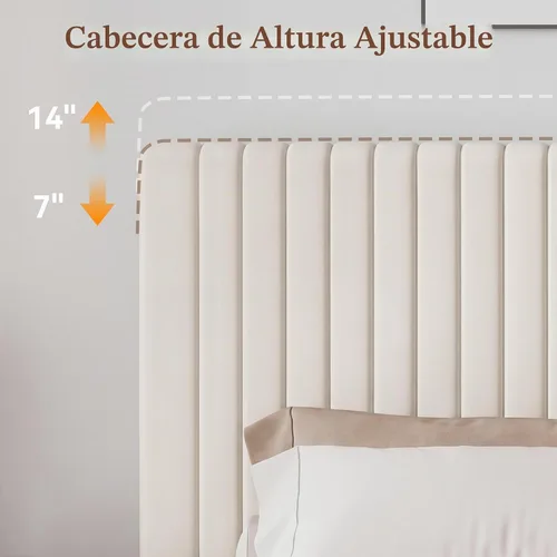 Vista 5 de Vipbear Base de cama tamaño Queen con heaboard, marco de cama tapizado de terciopelo de lujo con soporte de listones de madera, bajo y resistente