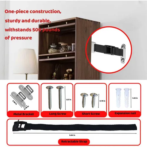 Vista 2 de Anclajes para muebles a prueba de bebés (2 juegos), anclajes de muebles antipunta, anclaje de pared para muebles, correas ajustables para muebles