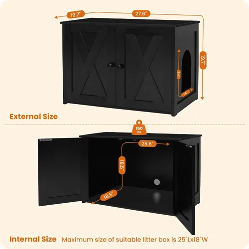 Vista 4 de Caja de arena para gatos Dwanton, mueble oculto para caja de arena para gatos, entrada reversible puede estar en el lado izquierdo o derecho, baño