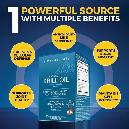 Vista 8 de Viva Naturals Aceite de krill antártico, 1200 mg - Omega-3 DHA y EPA con astaxantina para la salud de las articulaciones, sin eructos de pescado, 60