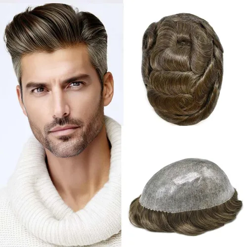Vista 126 de Toupee for Men Hair Piece Real Human Hair Full Poly Skin Mens Toupee Mens Hair System Injected PU Hair System Invisible Hairpiece for