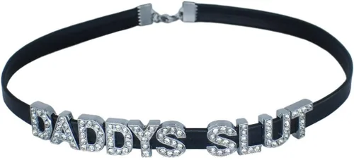 Vista 2 de Gargantilla de Daddy's SLUT, gargantilla de diamantes de imitación para mujer, princesa de miel, lindo collar sexy de papá para niñas, collar