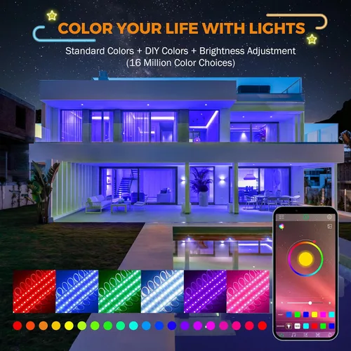 Vista 3 de BEAMNOVA Luces LED RGB LED de 100 pies para negocios, kit de tiras de luces, control remoto, control de aplicación móvil Bluetooth, fuente
