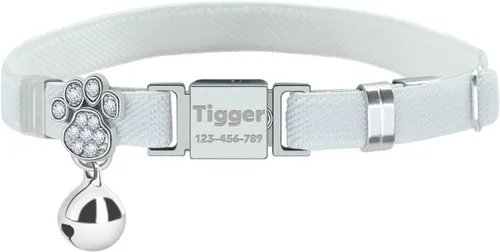 Vista 22 de Collares elásticos de seguridad personalizados para gatos con campana, collares elásticos personalizados con láser para niñas, niños, gatos