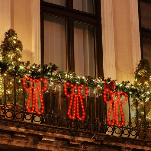 Vista 6 de LAMPHOME Decoración de Silueta de Ventana de Navidad de Lazo Rojo Iluminado de 18" con 50 Luces rojo (Red Bow)