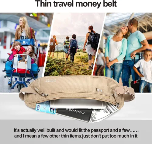 Vista 77 de DAITET Cinturón de dinero, soporte para pasaporte, cartera de viaje oculta segura con bloqueo RFID, riñonera encubierta (negro), Negro, Rfid
