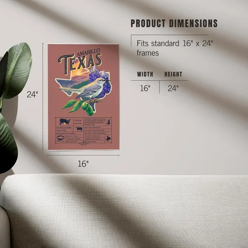 Vista 5 de Lantern Press 16x24 Inch Giclee Print, Amarillo, Texas, Facts About, State Series