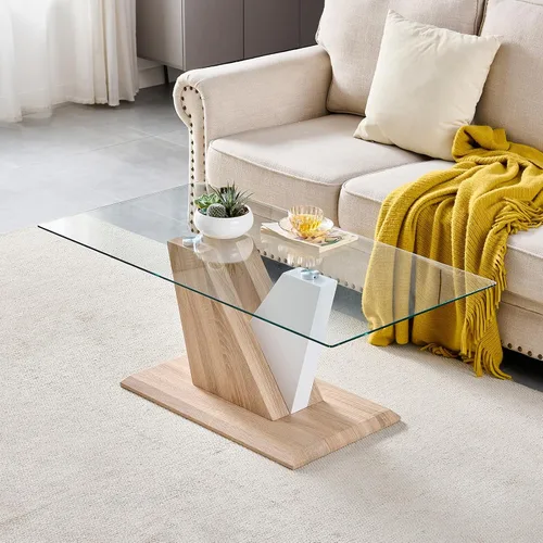 Vista 8 de Mesa de centro de cristal de metal negro, mesa de centro simple para sala de estar, hogar, mesa de centro con marco de metal con 2 estantes, mesa