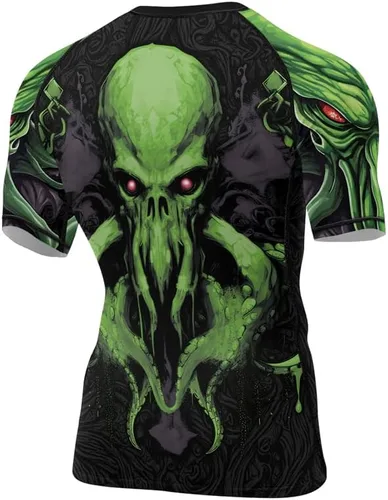 Vista 3 de Cthulhu - Camisa de compresión para hombre, manga corta, capa base, protección contra erupciones, adecuada para BJJ MMA Grappling