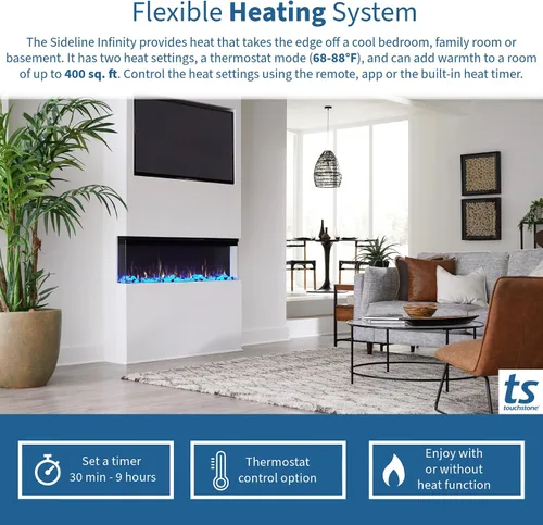 Vista 8 de Touchstone Sideline Infinity Pro Chimenea Eléctrica Inteligente de 3 Lados de 40" Habilitada para WiFi - 80064 - Empotrada - 6 Colores de Llama