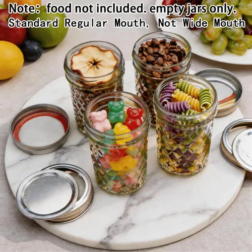 Vista 2 de Mason Jars - Tarros de boca regular de 8 onzas, paquete de 4 tarros de vidrio de grado alimenticio con tapas herméticas, tarros reutilizables sin
