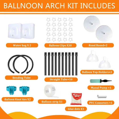 Vista 3 de Kit de arco de globos: soporte de arco de globos flexible de 8.2 pies y 6 pies con base y bomba manual, soporte de globo de medio arco reutilizable