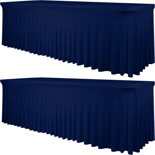 Vista 11 de fani Paquete de 2 faldas de mesa elásticas negras para mesa rectangular de 6 pies, manteles elásticos de elastano lavables con falda, mantel