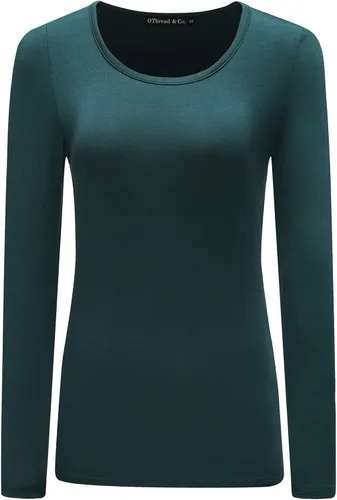 Vista 13 de OThread & Co. Camiseta de manga larga con cuello redondo para mujer, capa básica, de elastano Albaricoque