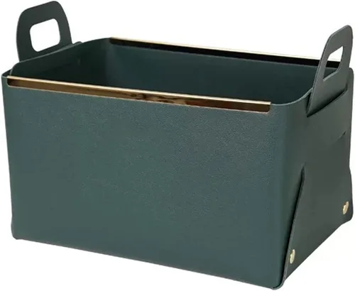Vista 8 de Cesta decorativa de piel sintética, cesta pequeña para entrada, mesita de noche, cómoda, caja organizadora rectangular plegable (marrón)