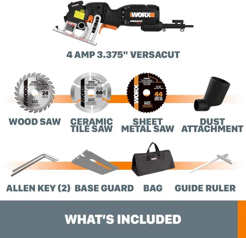Vista 6 de Worx WX420L 3 Amp Versacut Sierra circular compacta eléctrica de 3-3/8 pulgadas con tecnología de guía láser