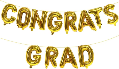 Vista 13 de KALOR Globos negros de 16 pulgadas con texto en inglés "Congrats Grad", letras de graduación negras, decoraciones de graduación 2026