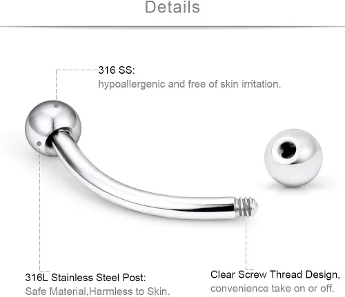 Vista 2 de SCERRING 18 – 36 piezas de 16 g de acero inoxidable para cejas, tragus, hélice, rook, daith, pendientes de lengua, pezón, ombligo, labio, barra