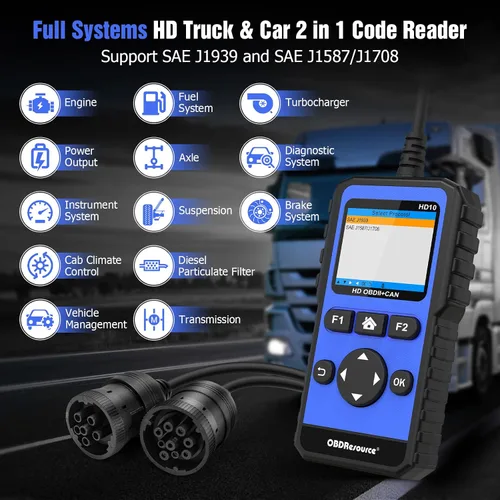 Vista 3 de OBDResource Full Systems - Herramienta de escáner de camión resistente HD OBD/EOBD/OBD2, herramienta de diagnóstico automotriz para camiones