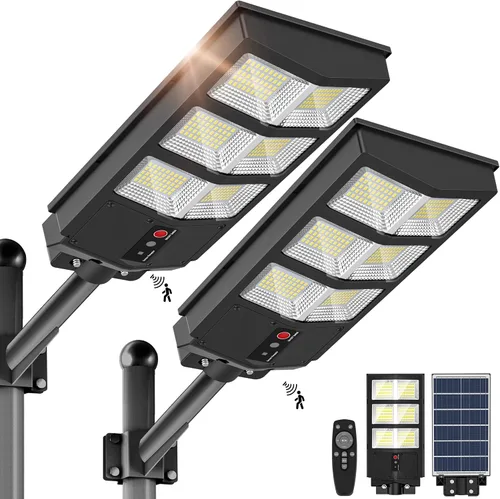 Vista 11 de OKPRO Farola solar de 5000 W para estacionamiento al aire libre, gran angular IP66 impermeable, 6500 K del atardecer al amanecer, LED con sensor