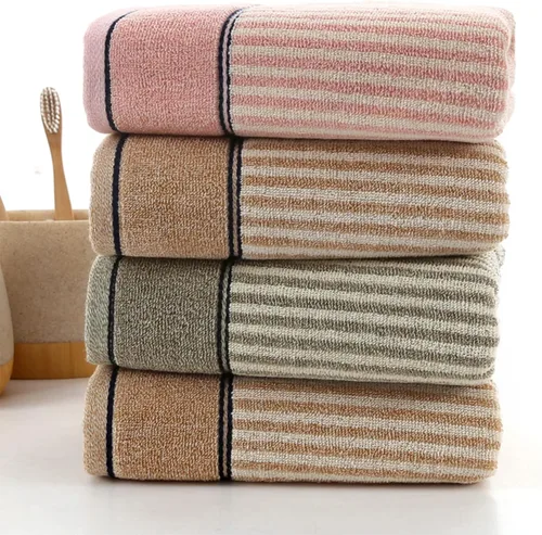 Vista 8 de Pidada Juego de 2 toallas de mano 100% algodón con patrón de rayas absorbentes suaves toallas decorativas para baño (marrón)