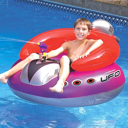 Vista 2 de Swimline ORIGINAL Flotador inflable de OVNI en forma de nave espacial para piscina con láser de flujo constante y pistola de agua para niños