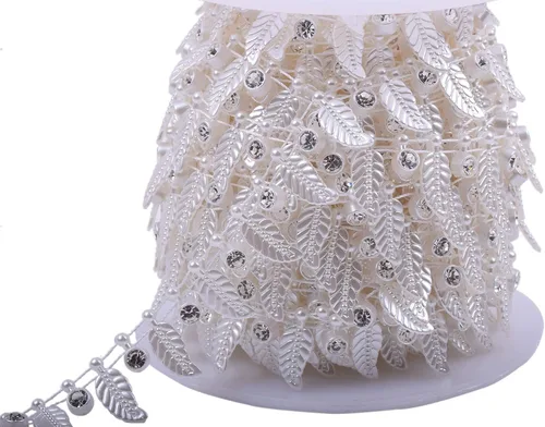 Vista 10 de KAOYOO Cinta con diamantes de imitación, 10 yardas con perlas de imitación, rollo de cuentas florales de perlas sintéticas para vestidos de boda