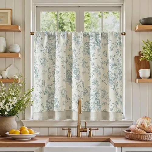 Vista 48 de Jinchan - Cortinas de lino texturizado para cocina, 24 pulgadas, natural, 2 paneles Mezcla de lino beige natural