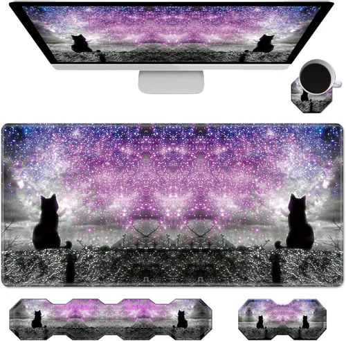 Vista 13 de Juego de reposamuñecas para teclado y mouse ergonómico para juegos (con bonitos posavasos) con espuma viscoelástica y base antideslizante, fácil