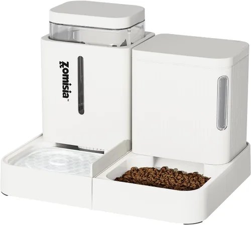 Vista 9 de ZOMISIA Juego de alimentador automático para gatos y dispensador de agua, dispensador de alimentos para gatos por gravedad 2 en 1 con rotación