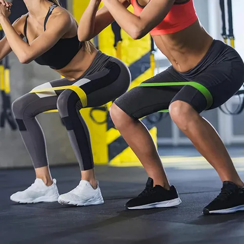 Vista 5 de Bandas de resistencia, juego de 5 bandas de ejercicio con diferentes niveles de fuerza, bandas elásticas de resistencia para ejercicio, pilates