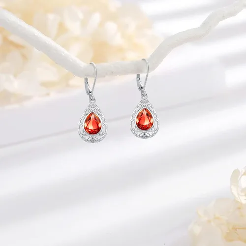 Vista 247 de Aretes colgantes de plata de ley con diseño de árbol de la vida, flor, abeja, animales, gato, colibrí, piedra lunar, turquesa, aretes con cierre