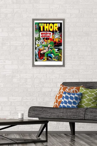 Vista 2 de Trends International Marvel Comics Loki - Póster de pared Thor #147, 22.4 pulgadas de largo x 14.7 pulgadas, versión enmarcada en madera de granero