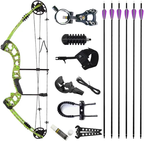 Vista 7 de Arco compuesto de tiro con arco, peso ajustable de 30 a 55 libras, longitud de tiro de 24 a 29.5 pulgadas, kit de arco de caza IBO 310 FPS