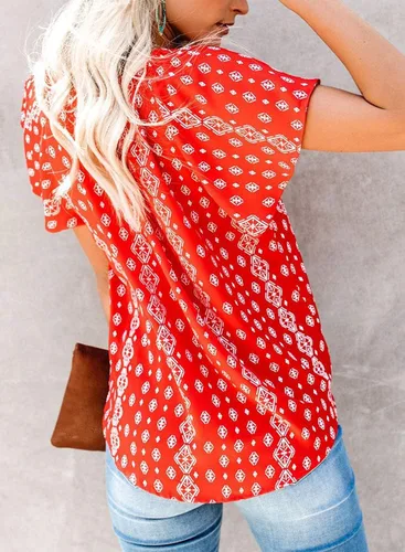 Vista 4 de SimpleFun Blusa de verano de manga corta con cuello en V floral para mujer